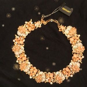 Statement necklace pink + gold gems w/ sparkles